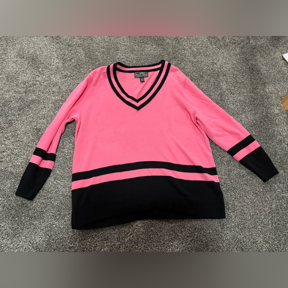 Lauren Ralph Lauren Active Pink and Black V-Neck Sweater size XL
